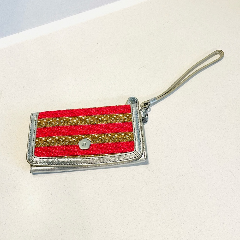 Eric Javits Metallic Leather & Straw Wristlet